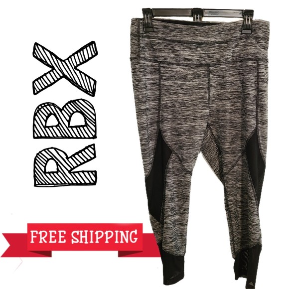 RBX ☆ Black & Gray Athletic 7/8 Leggings w/ Mesh Panels. Sz L (12-14), FREE S/H - Picture 1 of 5